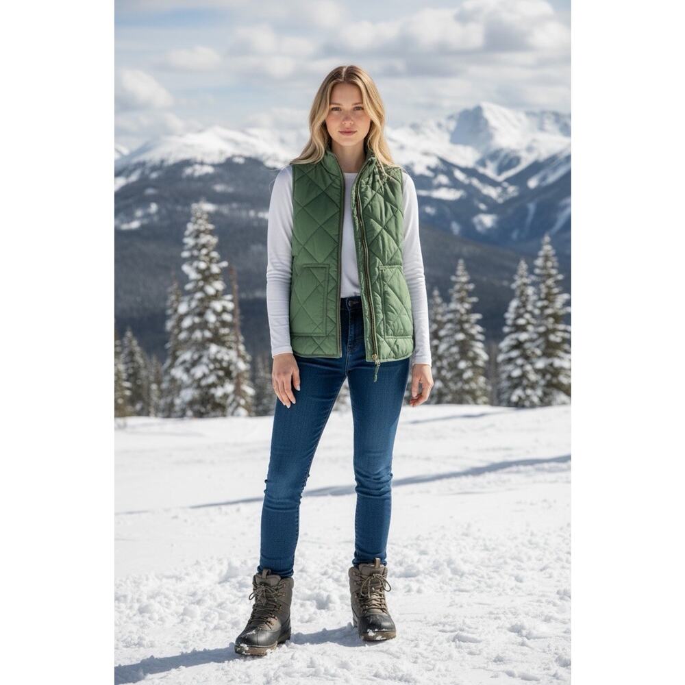J Crew Women's Size XS Quilted Puffer Vest Jacket Moss‎ Green